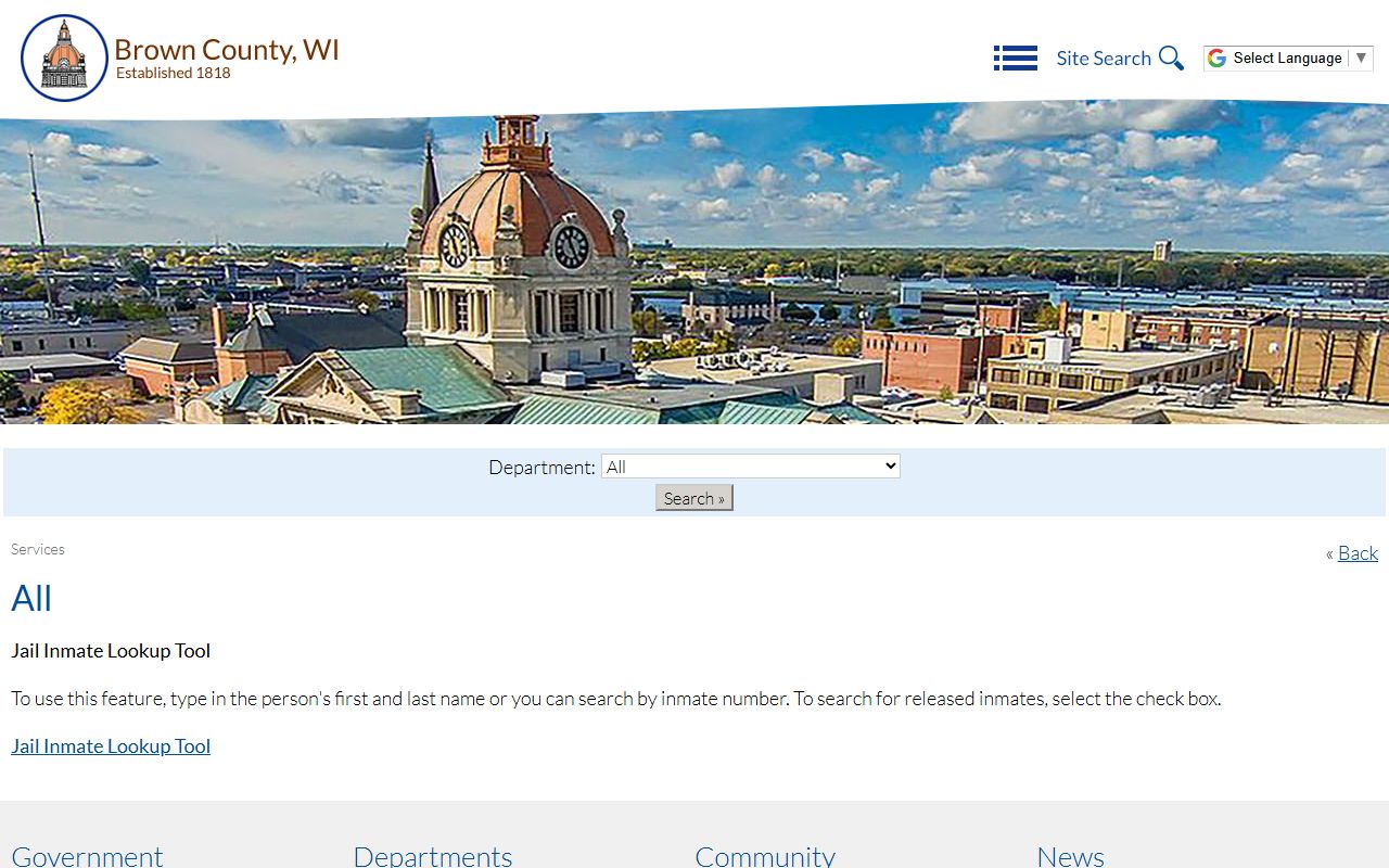 Brown County Booking Releases jail lookup tool