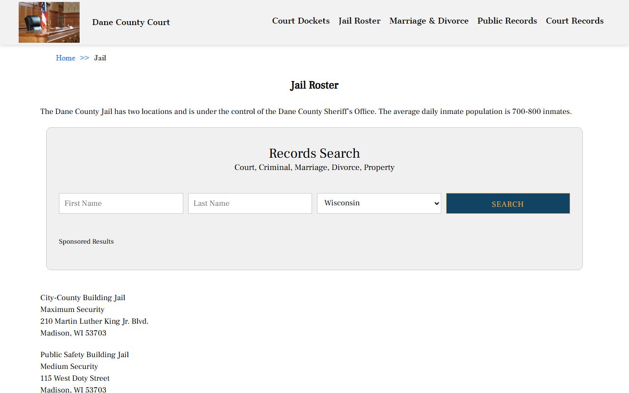 Dane County Booking Releases Jail Roster