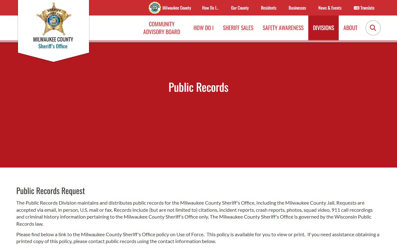 Milwaukee County Booking Releases Public Records